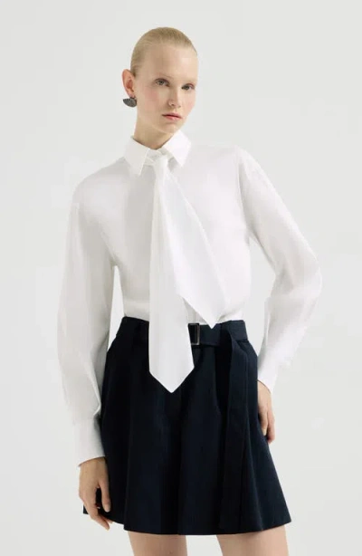 Brunello Cucinelli Shirt With Tie And Monili In White