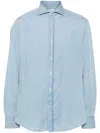 Brunello Cucinelli Denim Shirt With Long Sleeves And Curved Hem In Blue