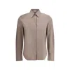 Brunello Cucinelli Beige Shirt With Classic Collar And Monil Detail On The Front N Cotton Blend Woma In Brown