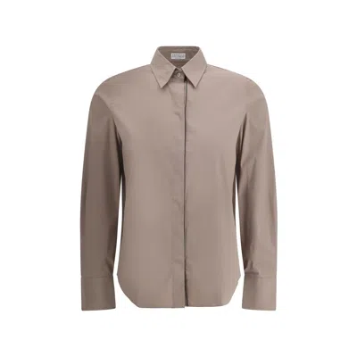 Brunello Cucinelli Shirt With Women's Embellishments In Brown