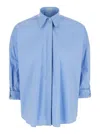 Brunello Cucinelli Oversized Light Blue Shirt With Monile Detail In Cotton Blend Woman