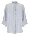 Brunello Cucinelli Camicia A Righe In Seta Azzurra
