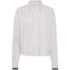 Brunello Cucinelli Long-sleeve Shirt With Vertical Stripes And Contrasting Cuffs