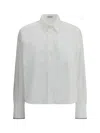 Brunello Cucinelli White Shirt With Classic Collar And Front Pockets In Cotton Woman
