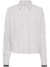 Brunello Cucinelli Long-sleeve Shirt With Vertical Stripes And Contrasting Cuffs
