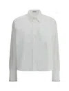 Brunello Cucinelli White Shirt With Classic Collar And Front Pockets In Cotton Woman
