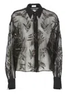 Brunello Cucinelli Women Crispy Silk Shirt With Glistening Flora Embroidery In Black