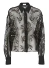 Brunello Cucinelli Women Crispy Silk Shirt With Glistening Flora Embroidery In Black