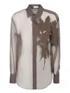 Brunello Cucinelli Brown Shirt With Semi-transparent Design And Embroidery On The Front In Silk Woman In Brown