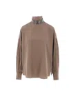 Brunello Cucinelli Beaded-neck High-neck Blouse In Brown