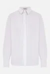 Brunello Cucinelli White Shirt With Pointed Collar And Monil Detail On The Collar In Cotton Blend Woman