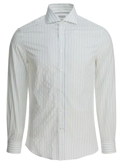 Brunello Cucinelli Striped Long Sleeve Button-down Shirt In Blue