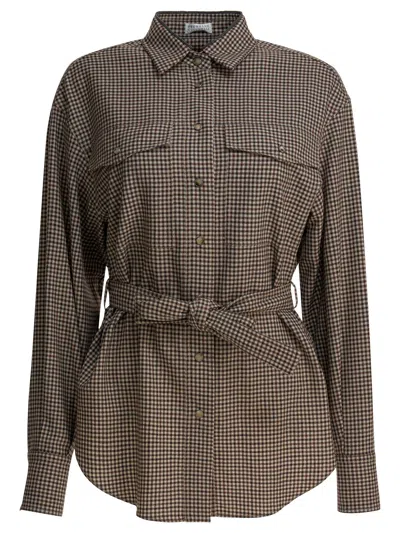 Brunello Cucinelli Women Virgin Wool Check Shirt In Brown