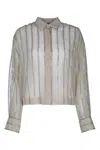 Brunello Cucinelli Striped Silk Shirt In Beige