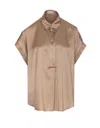 Brunello Cucinelli Jewel Embellished Silk Top In Beige