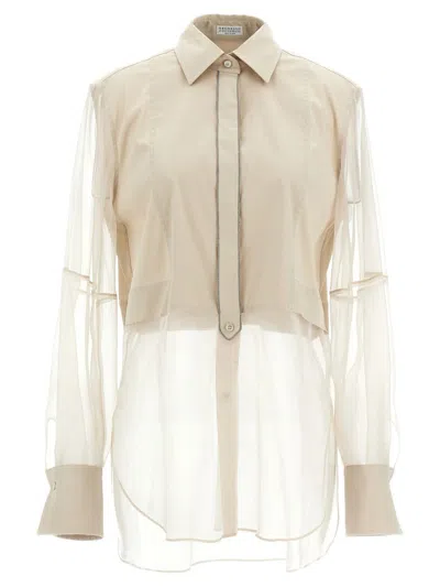 Brunello Cucinelli Monili-chain Panelled Shirt In Beige
