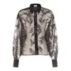 Brunello Cucinelli Women Crispy Silk Shirt With Glistening Flora Embroidery In Black