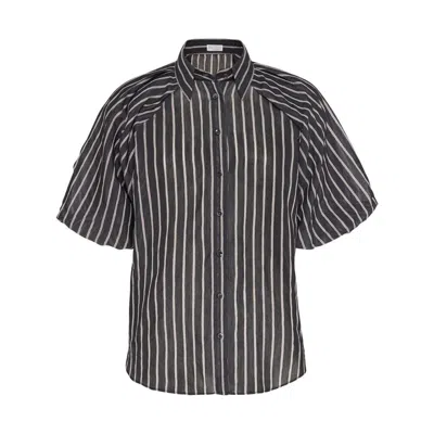 Brunello Cucinelli Women's Cotton And Silk Sparkling Stripe Shirt In Black