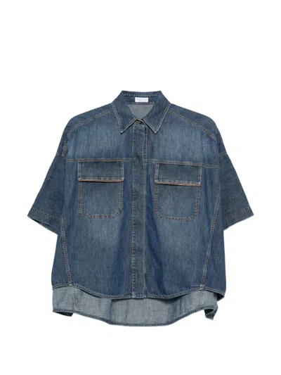 Brunello Cucinelli Denim Blue Short Sleeve Shirt