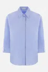 Brunello Cucinelli Oversized Light Blue Shirt With Monile Detail In Cotton Blend Woman In Blue