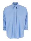 Brunello Cucinelli Oversized Light Blue Shirt With Monile Detail In Cotton Blend Woman In Blue