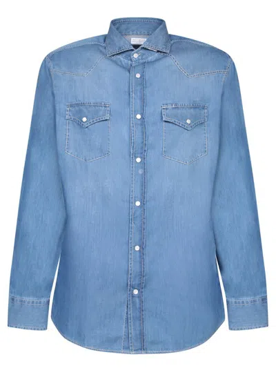 Brunello Cucinelli Long-sleeved Shirt In Blue