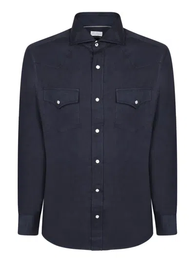 Brunello Cucinelli Dark Blue Flannel Shirt