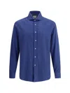 Brunello Cucinelli Tailored Herringbone Shirt Collar Button-down In Blue