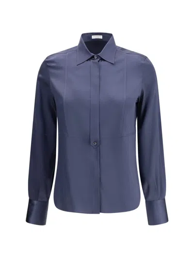 Brunello Cucinelli Silk Shirt In Blue