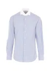 Brunello Cucinelli Striped Cotton Poplin Shirt In Blue