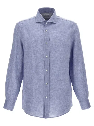 Brunello Cucinelli Linen Shirt In Blue