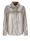 Brunello Cucinelli Leather Shirt Collared Metallic Finish In Brown