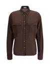 Brunello Cucinelli Long-sleeved Straight-hem Shirt In Brown