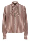 Brunello Cucinelli Striped Long Sleeve Top With Bow Detail In Brown