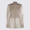Brunello Cucinelli Longline Sheer Top Pointed Collar In Brown