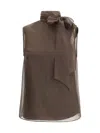 Brunello Cucinelli Women Crispy Silk Top With Lavalliere And Monili In Brown