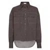 Brunello Cucinelli Brown Shirt With Classic Collar And Monil Detail On The Pocket In Cotton Blend Woman In Brown