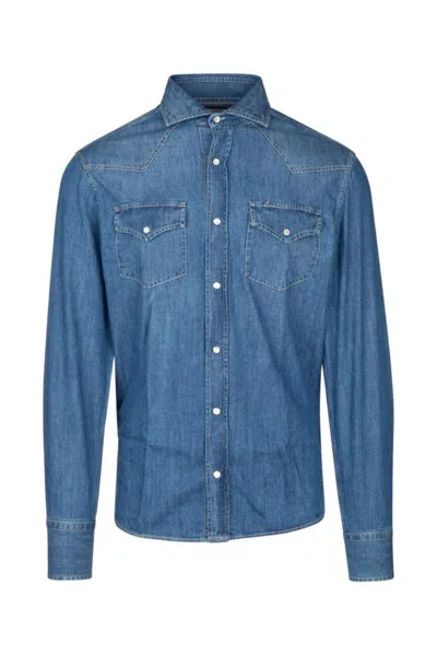Brunello Cucinelli Button-up Straight Hem Denim Shirt In Blue