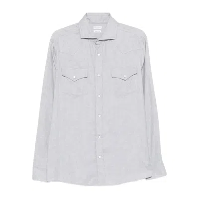 Brunello Cucinelli Double-pocket Long-sleeve Shirt In Gray
