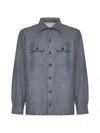 Brunello Cucinelli Wool Shirt With Straight Hem And Buttoned Hems In Grey