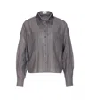 Brunello Cucinelli Striped Sequin Collar Long Sleeve Top In Gray