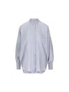 Brunello Cucinelli Camicia A Righe In Seta Azzurra In Light Blue / White