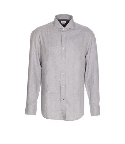 Brunello Cucinelli Chevron Motif Flannel Shirt With Button-down Collar In Pink