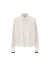 Brunello Cucinelli Long-sleeve Shirt With Vertical Stripes And Contrasting Cuffs In Multicolor