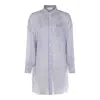Brunello Cucinelli Linen And Silk Striped Organza Long Shirt With Shiny Collar Detail In Multicolor