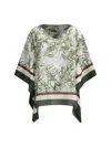 Brunello Cucinelli Green Herbarium Print Pongée Top With Monili In Multicolour