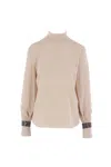 Brunello Cucinelli Women Silk Turtleneck Blouse With Precious Bracelets In Neutral
