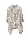 Brunello Cucinelli Herbarium-print Silk Ponge Short-sleeve Top With Monili Trim In Panama+green
