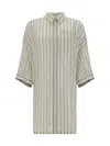 Brunello Cucinelli Striped Shirt In Panama/beige/bianco
