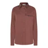 Brunello Cucinelli Long Sleeve Collared Top With Chest Pocket In Brown